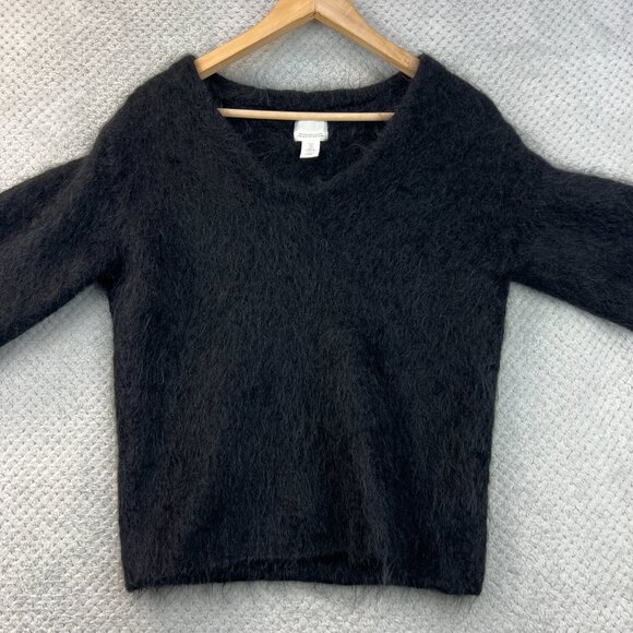 H&M Womens Jumper V Neck Sweater Shaggy Wool Mohair Long Sleeve Black Size Small - Picture 7 of 14